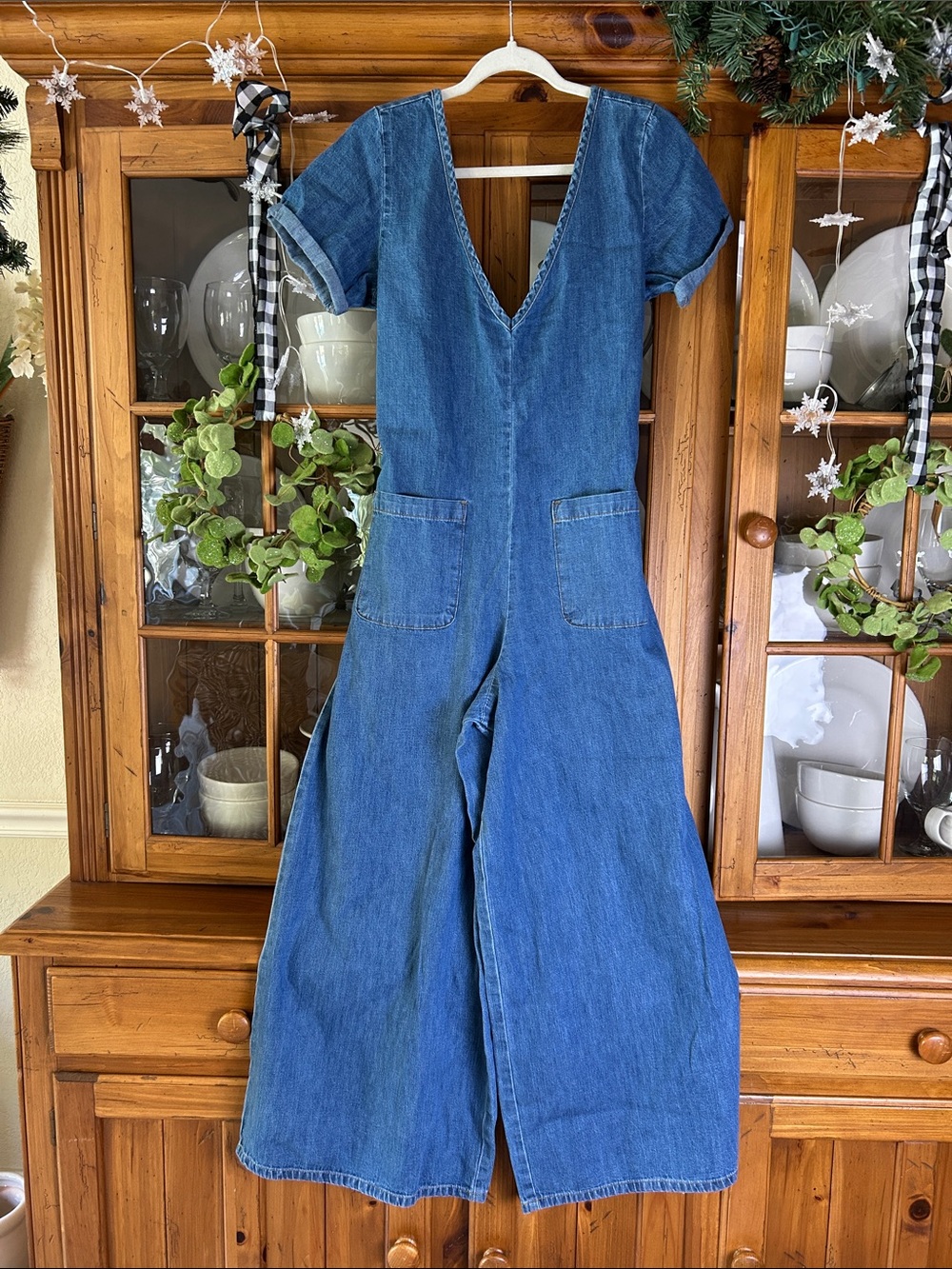 ASOS Women's Blue Denim Wide-Leg Jumpsuit Size 6